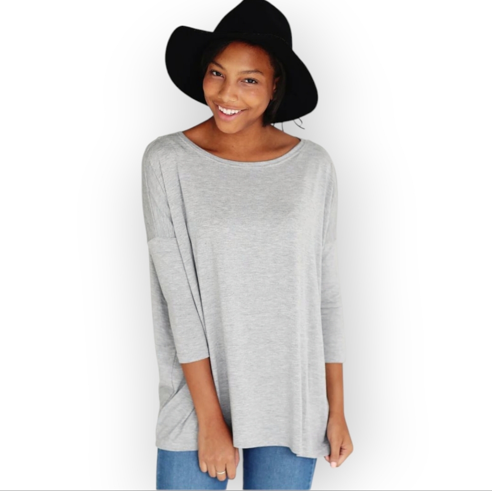 PIKO Bamboo Blend 3/4 Sleeve Top, Heather Gray M